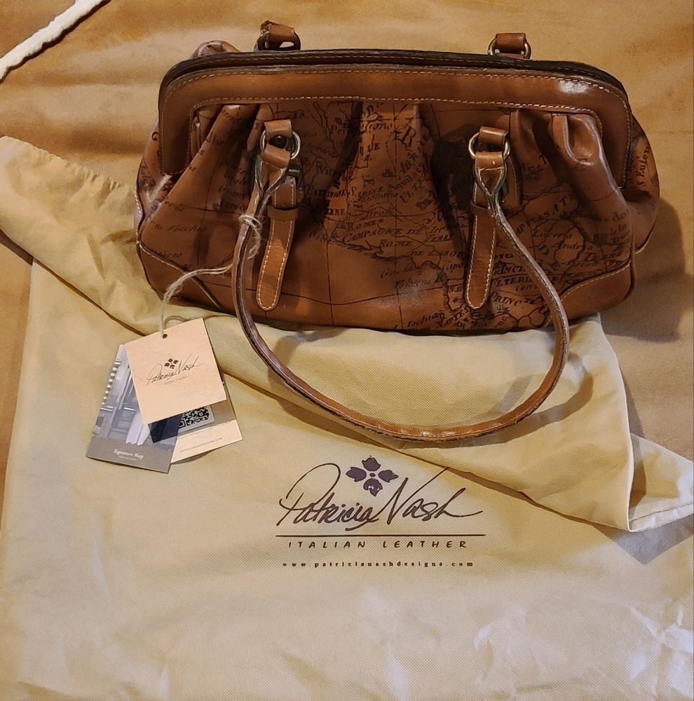 Patricia Nash Signature Map Print Italian Leather Shoulder Bag